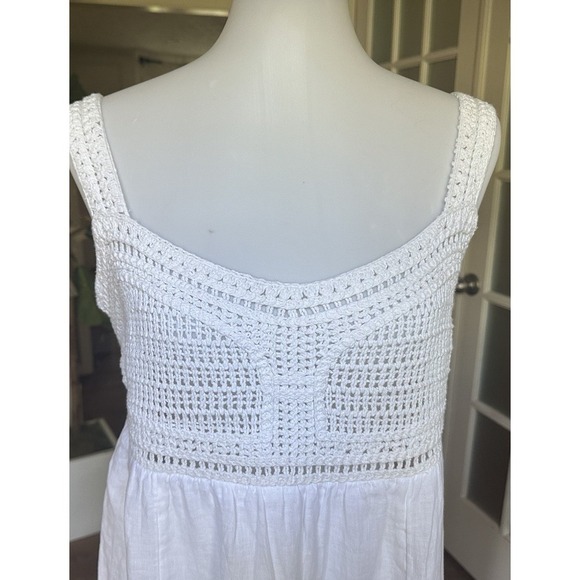 J.Crew White Boho Crochet Bodice Linen Maxi Dress Women's Size M Summer Beach - Picture 5 of 13